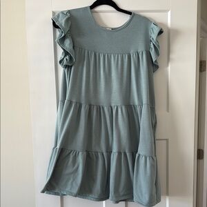 Ruffle Sleeve Dress in Blue with Pockets